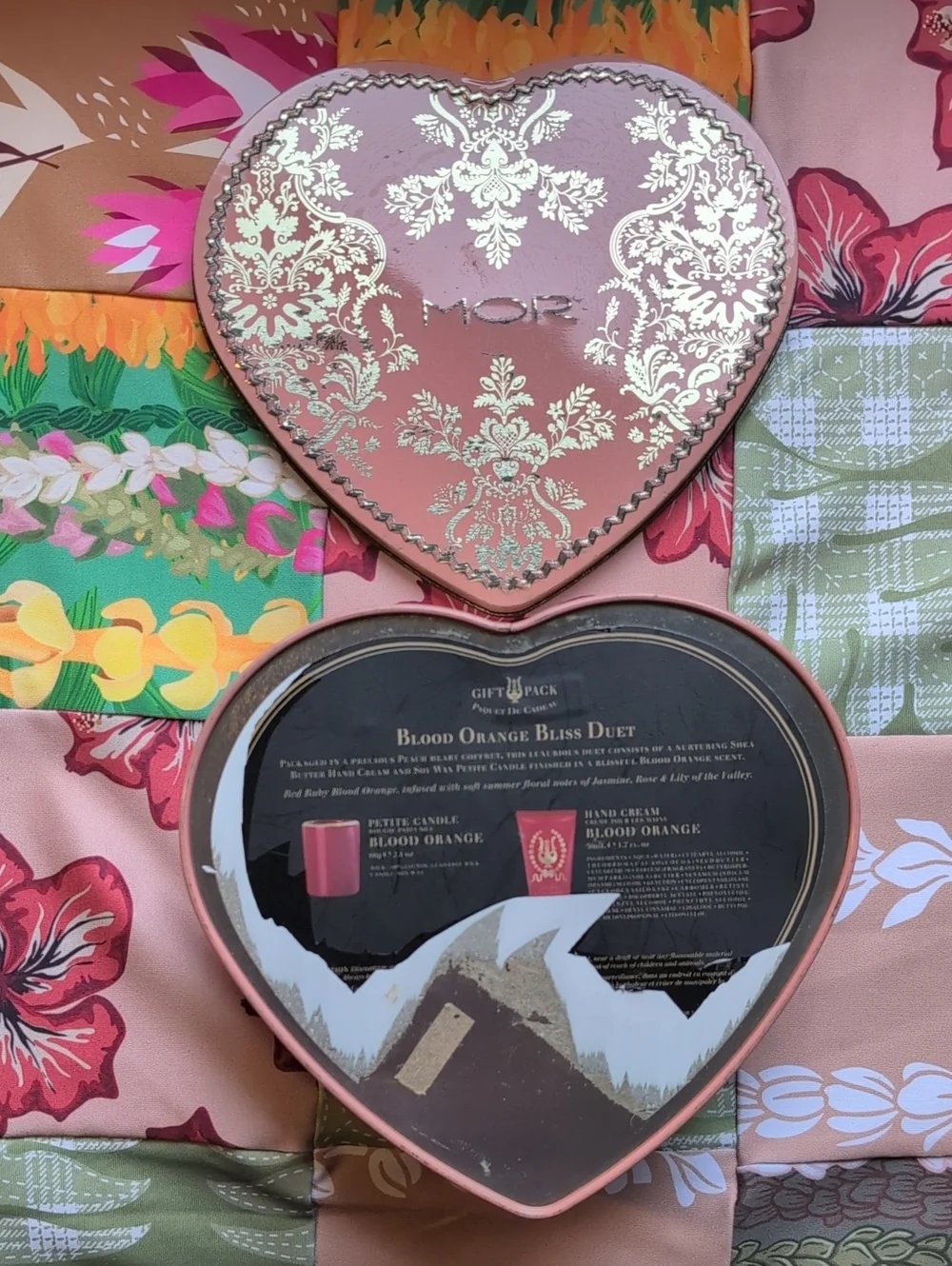 MOR Vintage Pink Heart Tin with Silver Filigree